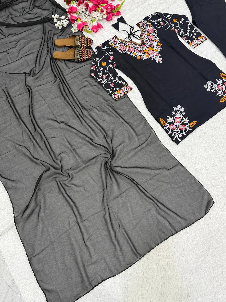 Ethereal Obsidian Floral Heritage Suit
